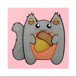 Acorn Cutie - Kawaii Grey Squirrel With an Acorn Posters and Art